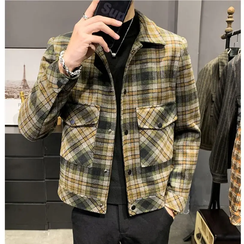 

2022 Men's Winter Jacket Casual Loose Coats Man High-quality Plaid Woolen Jacket for Men High-Grade Slim Fit Woolen Coats S-3XL