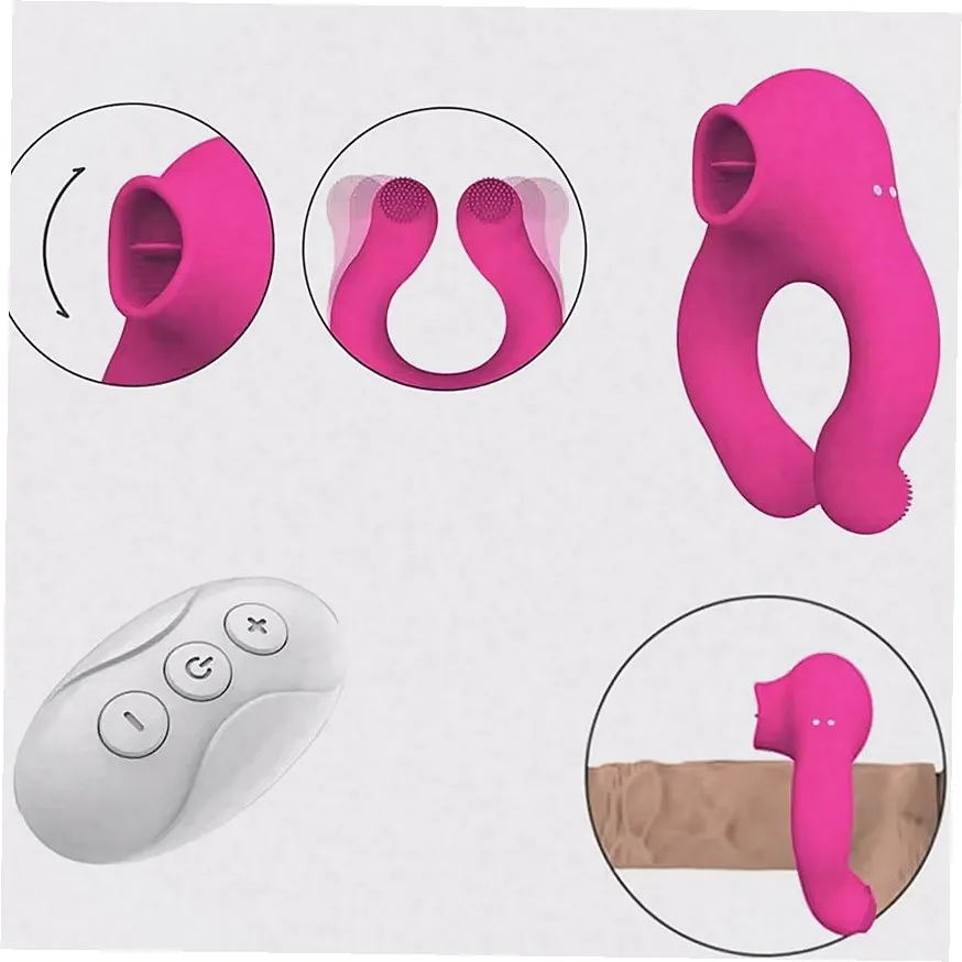 Unisex Vibrator With Male Penis Ring Features Tongue Licking Sex Toy  Vibrator Scrotum Massager Cock Ring Clit Stimulator view 3