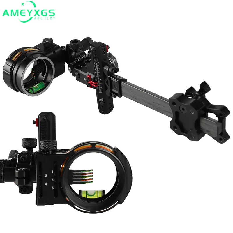 Compound Bow Sight 5 Pin Sight 0.019'' Fiber Optic Adjustable Left/Right Hand Extension Rod for Bow Sight Hunting Accessories