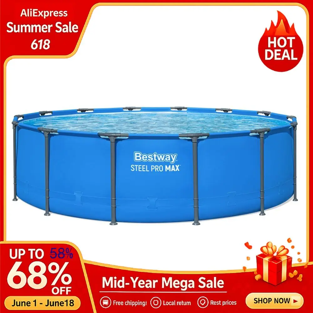 

14 x 42 Above Ground Pools, Round Metal Frame Outdoor Swimming Pool for Backyard, Blue, Pool, Custom