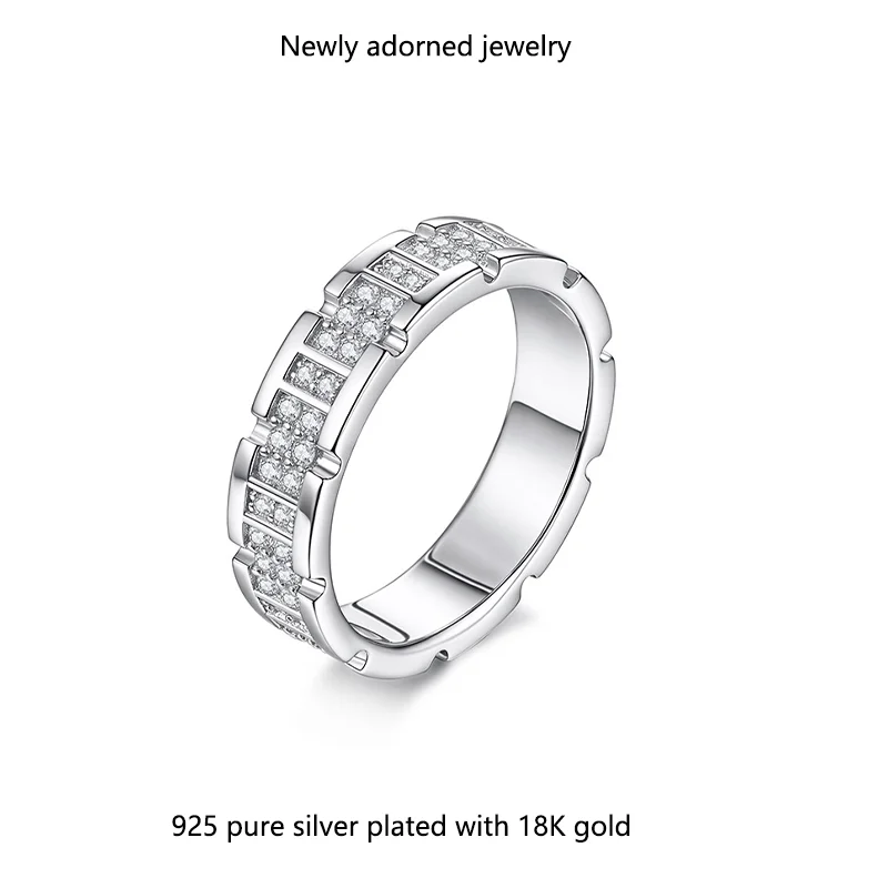 

Cross-border best-selling European and American style star track design Moissanite S925 silver inlay 1.3mm ring, luxurious high-