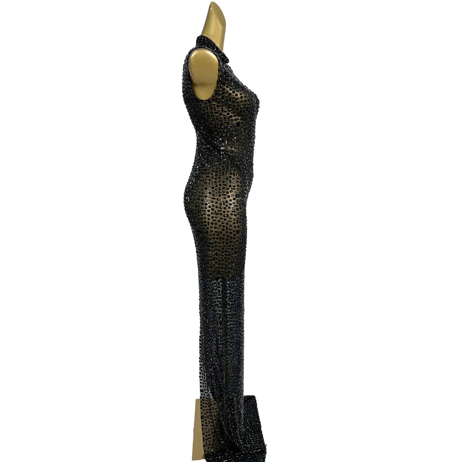 Abito da ballo sexy in rete per compleanno, ballo di fine anno, cocktail, strass, abito da donna lungo da cena, lunghezza del pavimento, abito da sera per banchetti