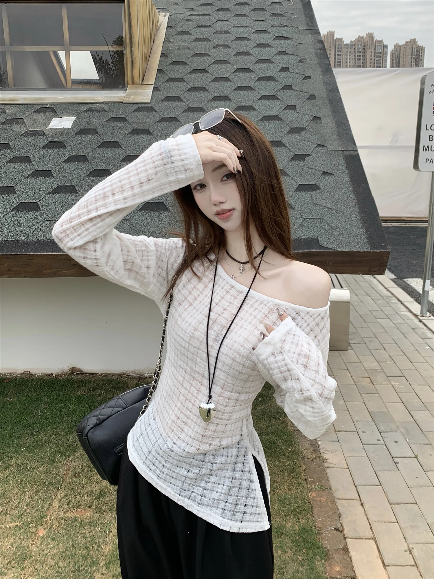 

Sweet Sle, вязаный однотонный женский облегающий асимметричный топ с кондиционером, летняя повседневная одежда