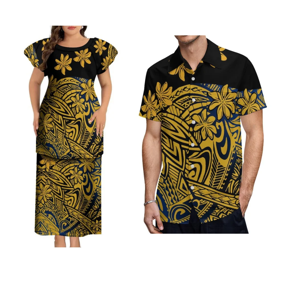 تخصيص الصيف جولة الرقبة فانوس كم التخسيس فستان المرأة مجموعة البولينيزية تصميم نمط Puletasi زوجين وتتسابق #1