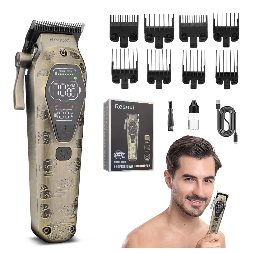 

Rechargeable Adjustable Powder Metallurgy Blade LCD Display 2000mAh Professional Cordless Hair Clipper for Men