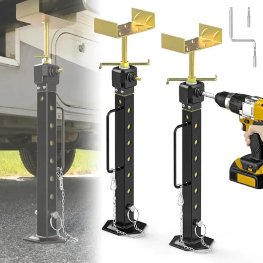 

RV slide out stabilizer jacks for camping, aluminum alloy, black, 16 to 36 adjustable with drill-adjustable feature, 5000 lbs c