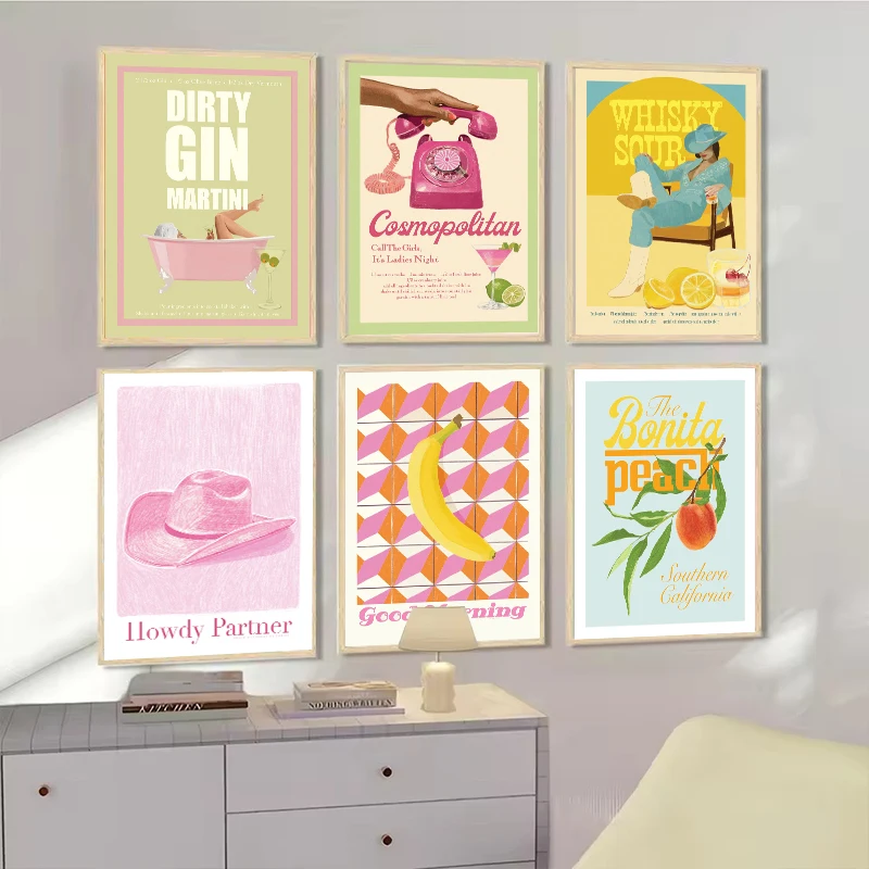 Cosmopolitan Cocktail Cheers Dirty Gin Martini Print Poster Girls Room Decor Picture Wall Art Canvas Painting Home Decoration