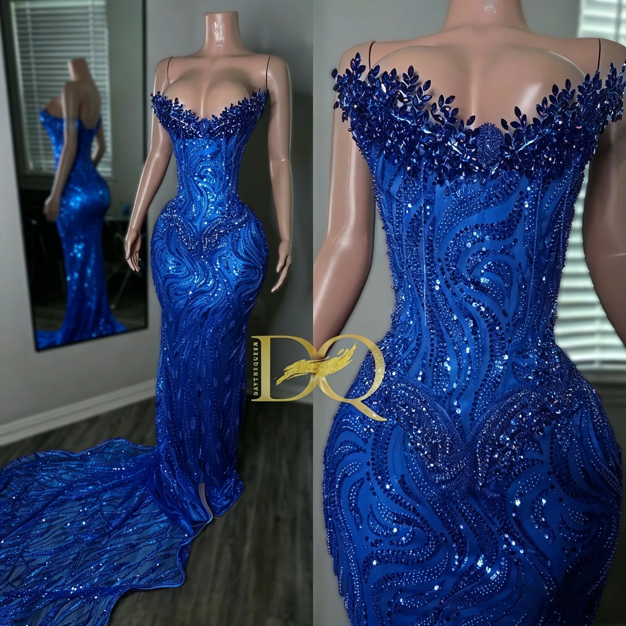 

Sweetheart Neck Crystal Beaded Mermaid Prom Dress Luxury Sheer Corset Evening Party Gown with Train for Women Customized
