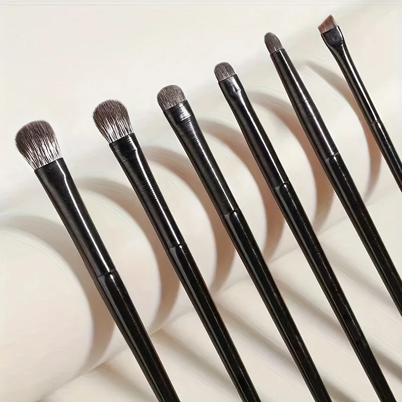 6Pcs Vegan Professional Eye Brush Set, Soft Blending & Cut Crease Brushes, Precision Eyeliner Shadow Tool with Travel Pouch
