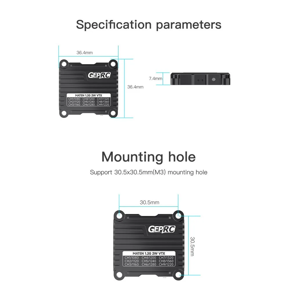 GEPRC MATEN 1.2GHz 9CH 25mW/400mW/800mW/2000mW Pitmode MMCX VTX Nadajnik FPV Obsługa IRC Tramp dla RC Drone Samolot Long Ran