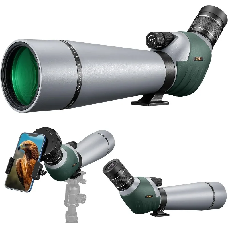 20-60x80 Dual Focusing ED Spotting Scope - Ultra High Definition Optics Scope with Carrying Case and Smartphone Adapter