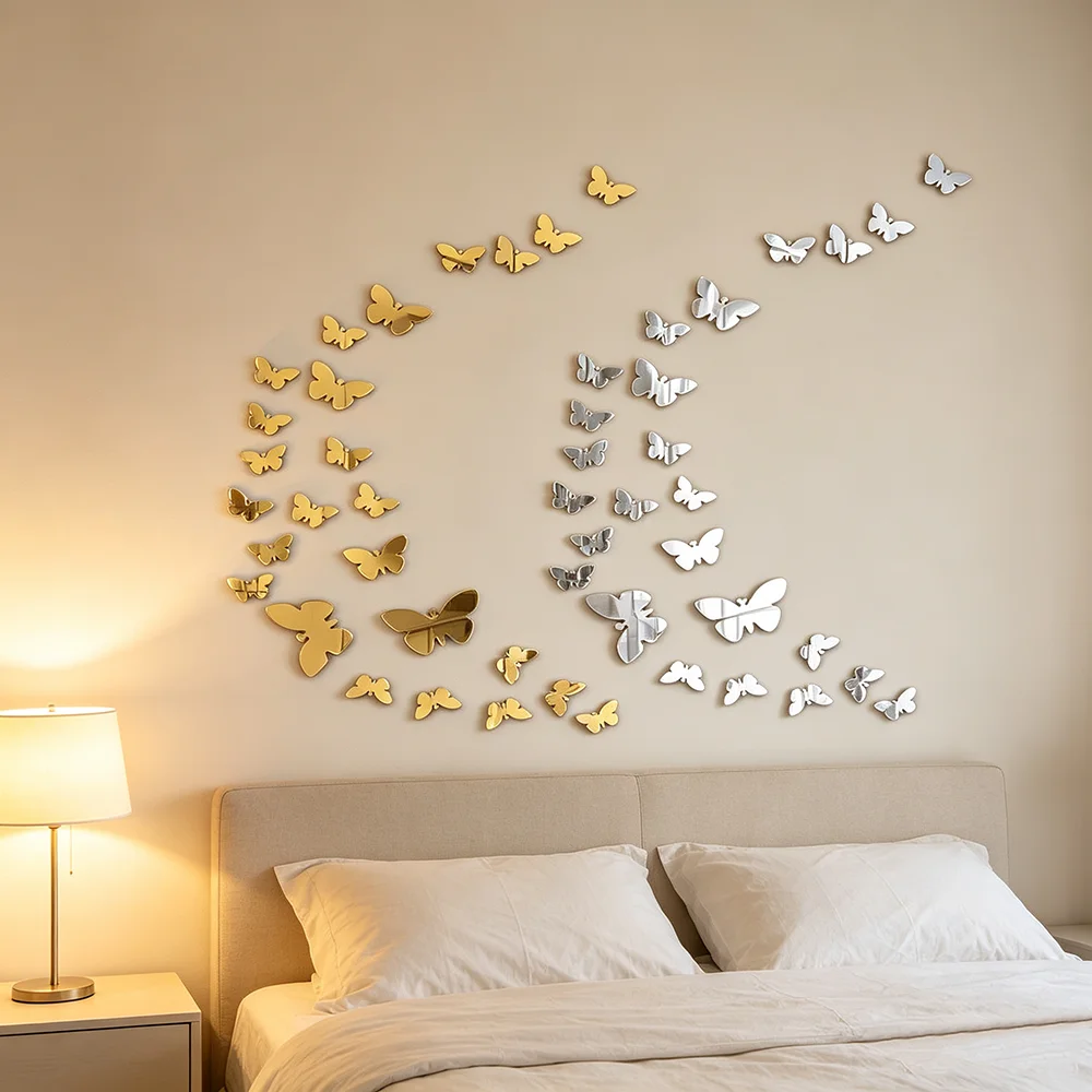 25pcs/ 1set DIY Butterfly Mirror Sticker, Mirror Wall Stickers Self Adhesive Butterfly Shape Mirrors DIY Decal for Bedrooms Home