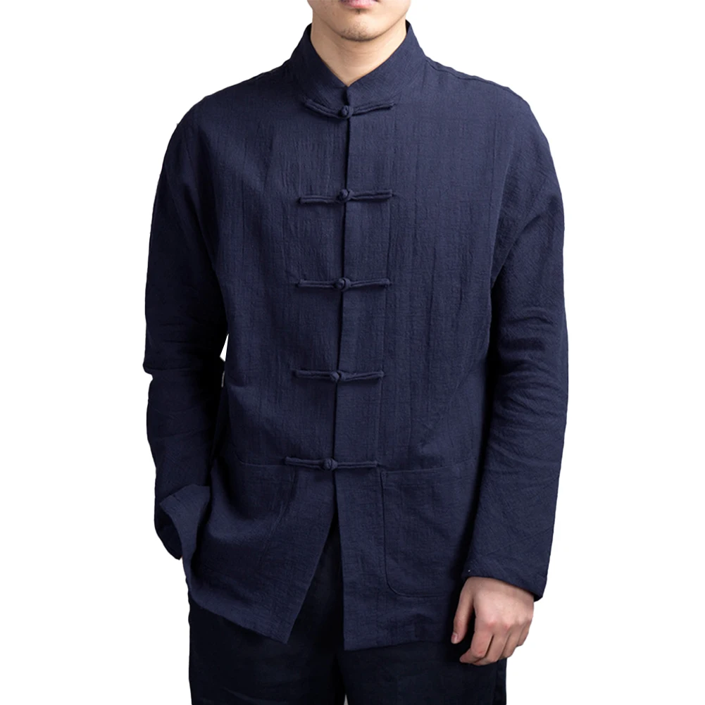 Camicie da uomo in stile cinese tradizionale Kung Fu Tai Chi cotone lino Tang Suit camicia uniforme camicette morbide abbigliamento comodo maschile