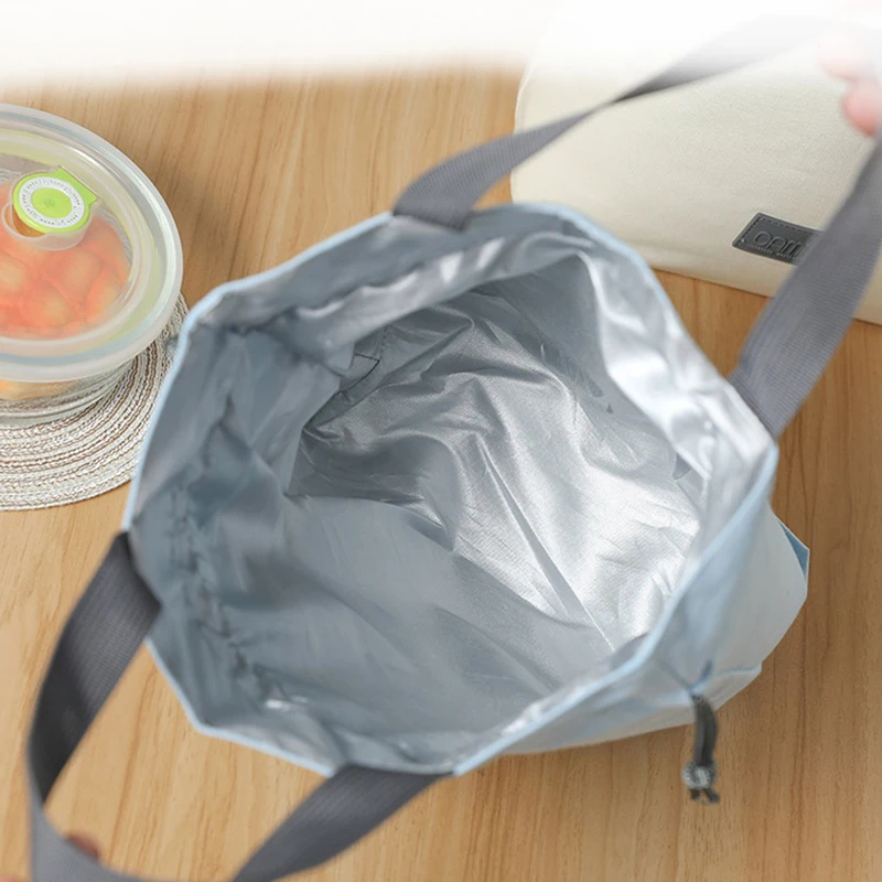 Small Canvas Lunch Bag For Women Thermal Foldable Drawstring Tote Insulated Lunch Box Bag Food Storage for Work School Picnic