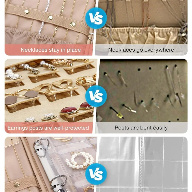 حقيبة تخزين شفافة للسفر ، كتاب منظم المجوهرات ، حقيبة الموثق ، تناسب القلائد والأقراط والخواتم والأساور