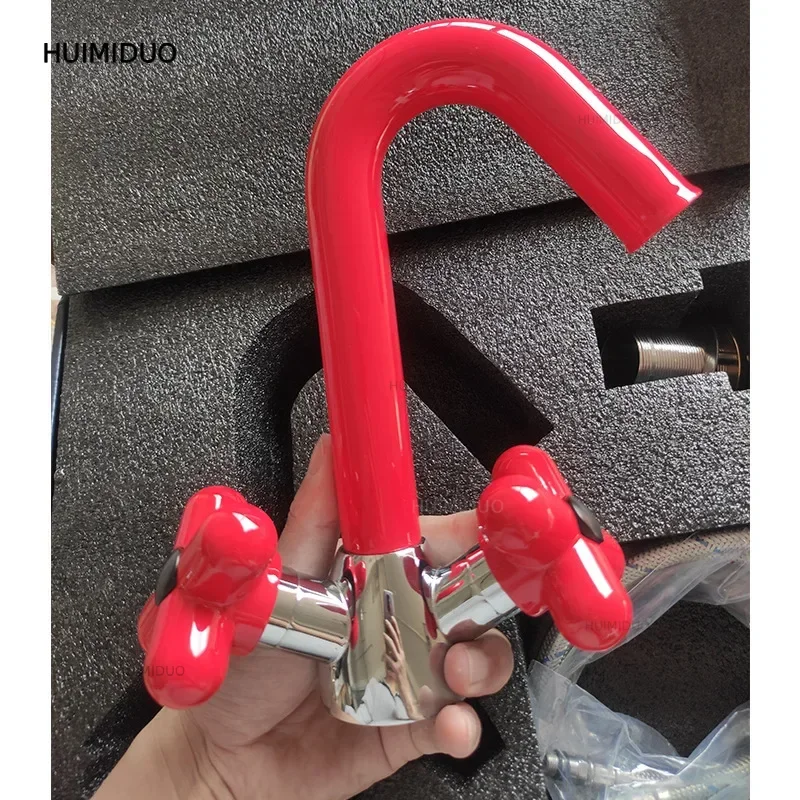 Red Faucet, 2026 New Design, Candy Style, Bathroom Sink, Hot and Cold, Full Copper, Separate Type