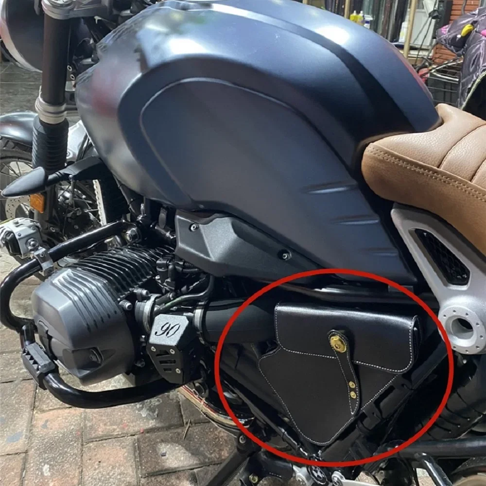 Motorcycle PU Leather Frame Holder Side Bags Packet Bumper Repair Crash Bar For RnineT Pure Racer Scrambler Urban G/S 14-21