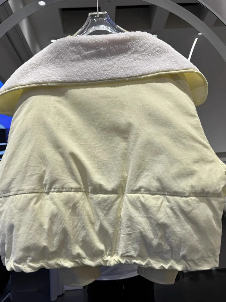 Winter Large Collar White Duck Down Jacket Short Winter Latest Lamb Fur White Duck Down Splicing Parka Women