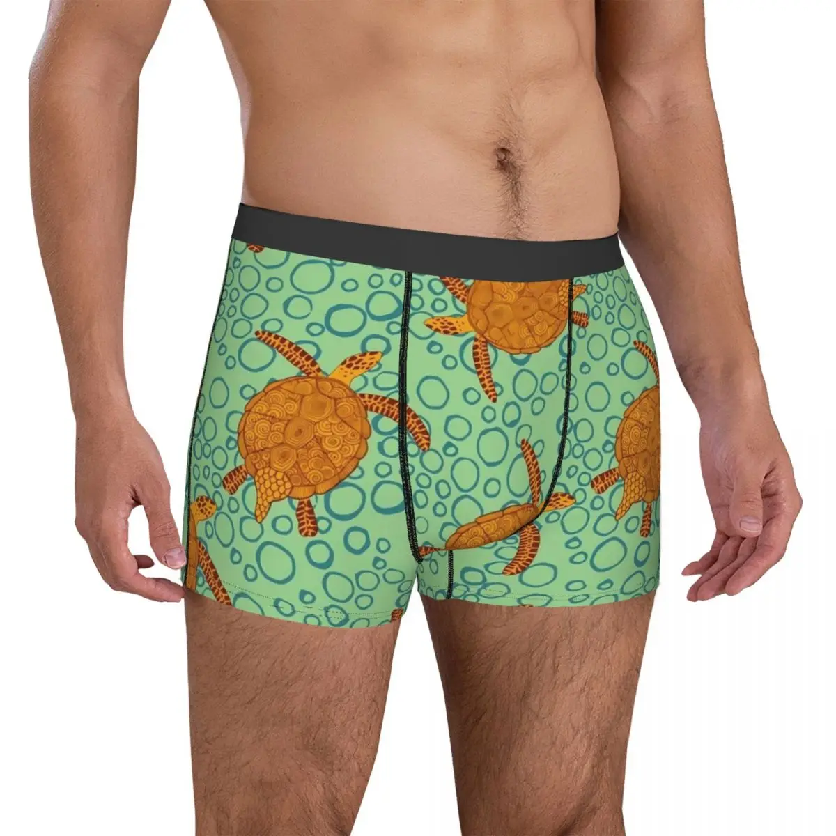 Sea Turtle Print Underwear Vintage Style Stretch Underpants Custom Boxer Brief 3D Pouch Men Plus Size Boxershorts