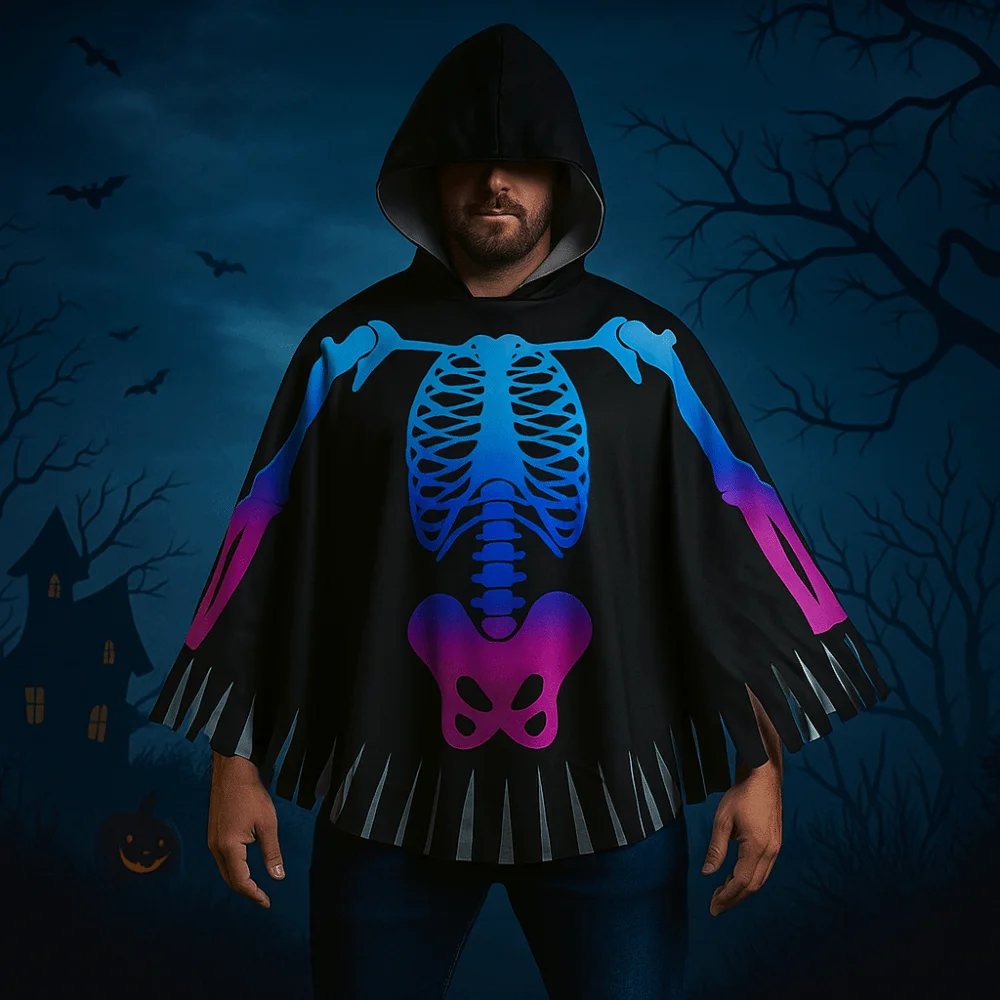

Funny Cloth Skeleton Cape Hooded Goth Halloween Props Ghost Performance Skull Bones Cloak Children