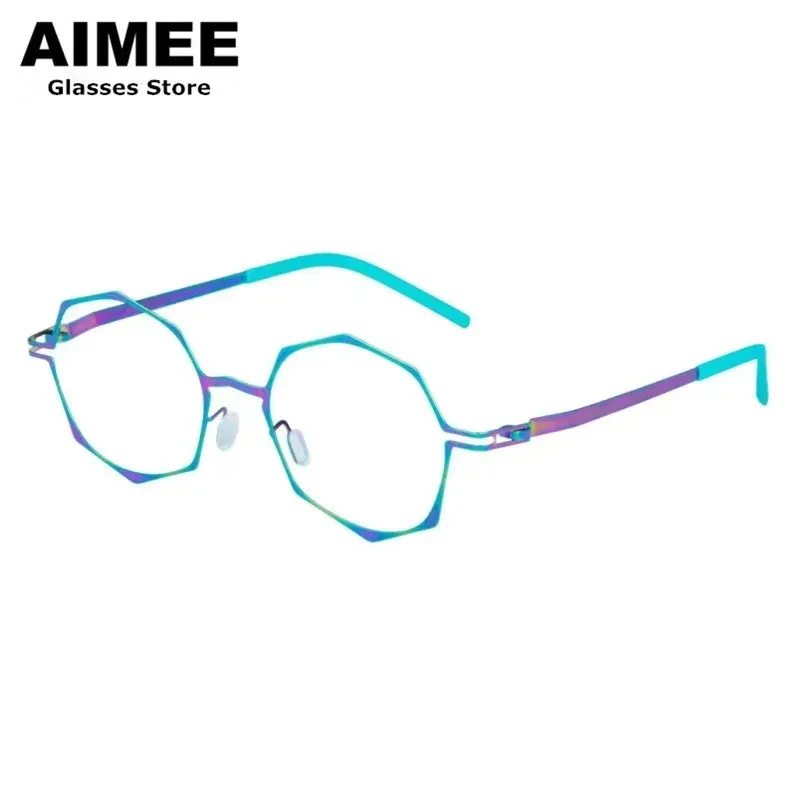 No Fade Lifetime German Brand Titanium Ultralight No Screw Glasses Frame Men Women Polygon Handmade Eyeglasses Purple Eyewear