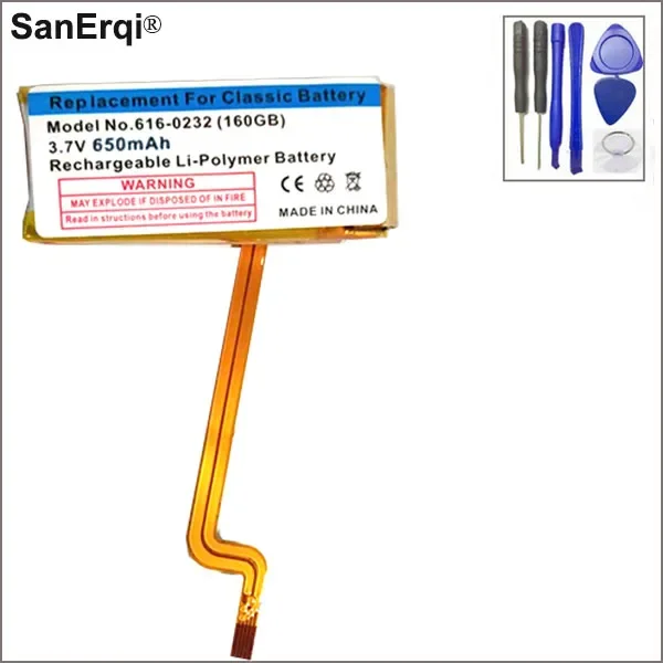 

Аккумулятор для iPod Classic Gen 7 Gen 160 ГБ для iPod 5/5,5 Gen 30 ГБ 616-0229/616-0232 80 ГБ 120 ГБ с инструментами 650 мАч Замена