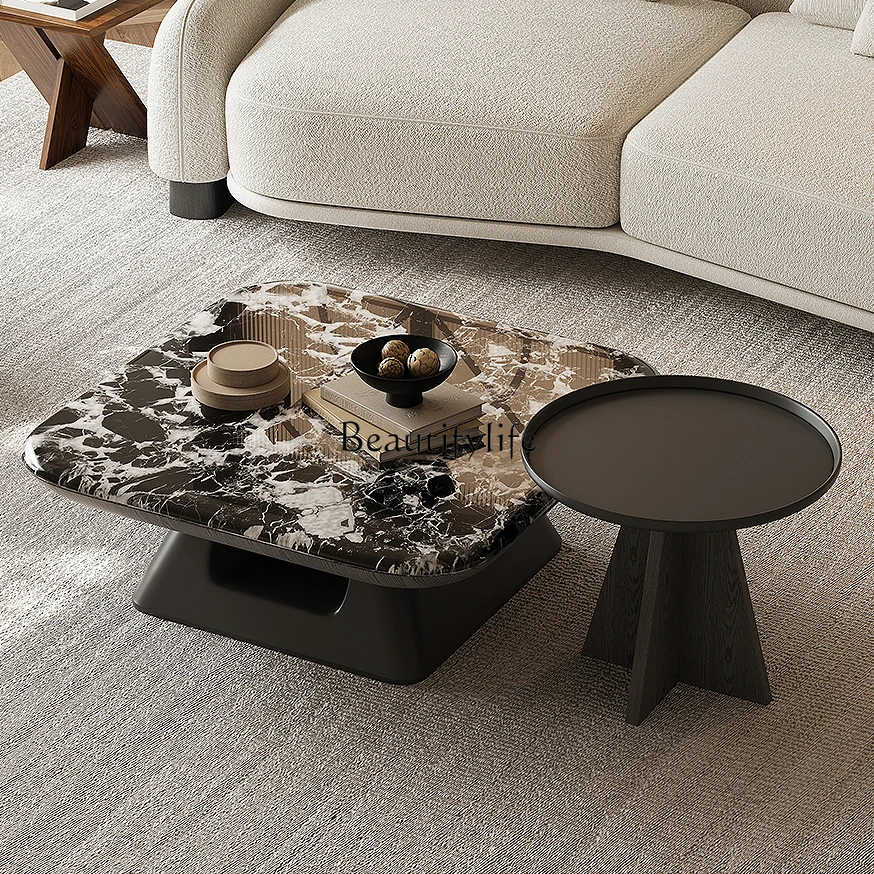 

Italian Minimalist Coffee Table Combination Square Marble Living Room Home Light Luxury High-End