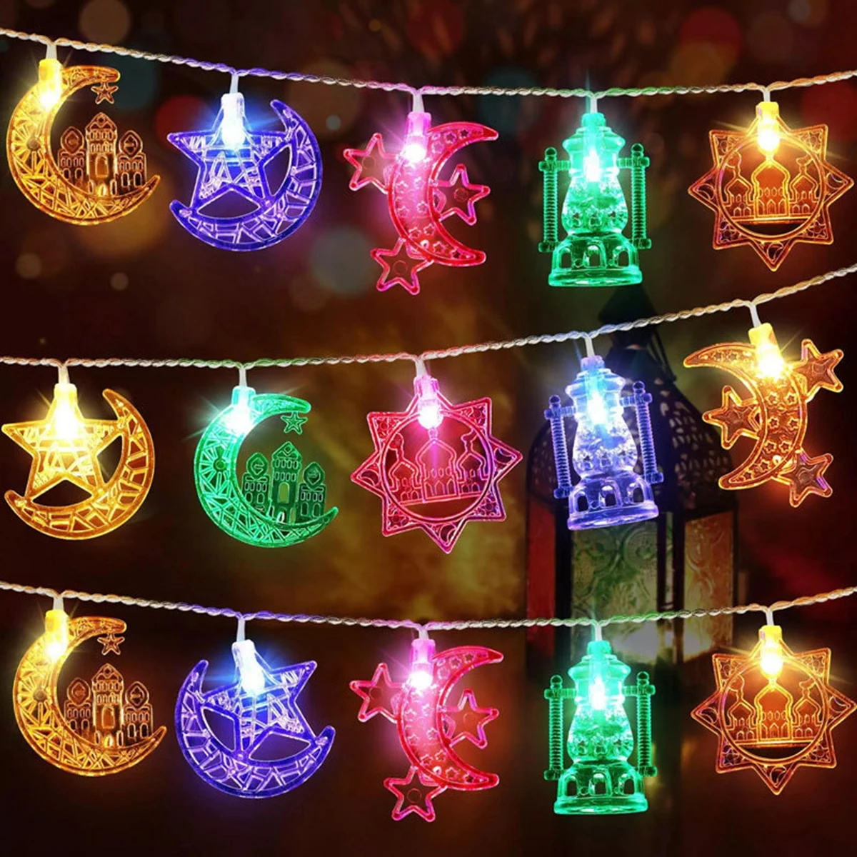 1.5M 10LED Eid Mubarak Star Moon Led String Lights Ramadan Decoration 2025 for Home Islamic Muslim Festival Party Supplies Decor