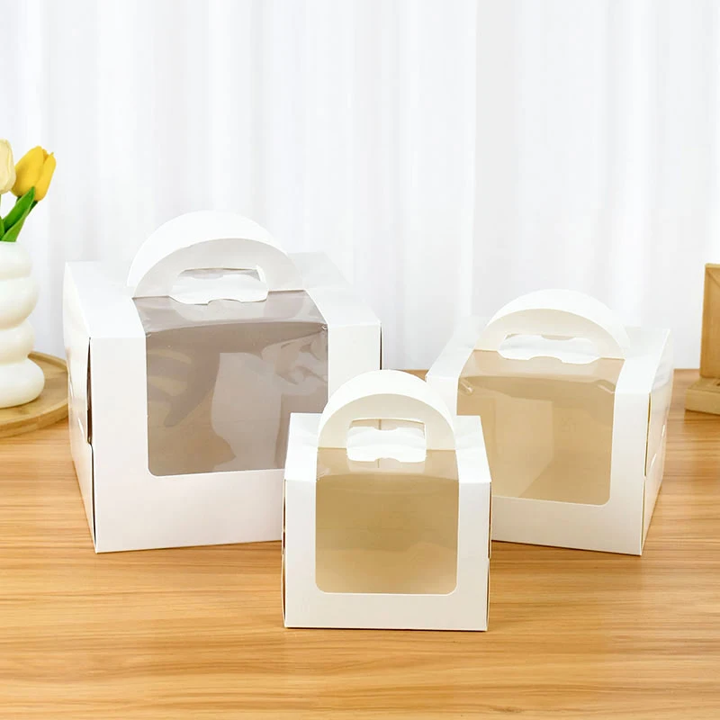 1/3 قطعة صندوق كعك نافذة صديق للبيئة مع مقبض الزفاف عيد ميلاد الطفل دش حفلة لصالح التعبئة والتغليف الكعك الكعك هدية العرض