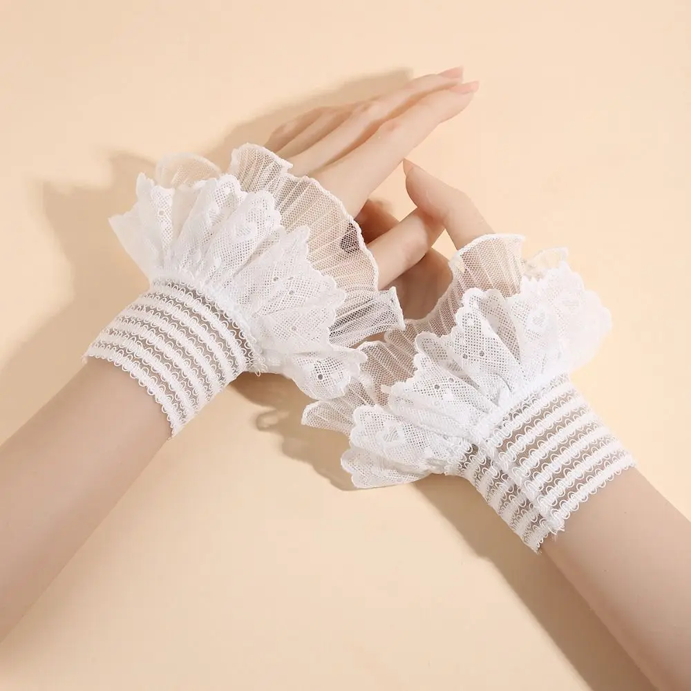 

Элегантные кружевные манжеты-накладки с рюшами для запястий, аксессуар для костюма, удобные мягкие кружевные манжеты для свадьбы