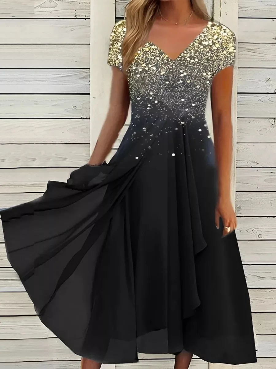 

Шифоновое лоскутное кружевное вечернее платье женское ort Sve юбка трапециевидной формы средней длины V-Ne летнее вечернее платье с высокой талией