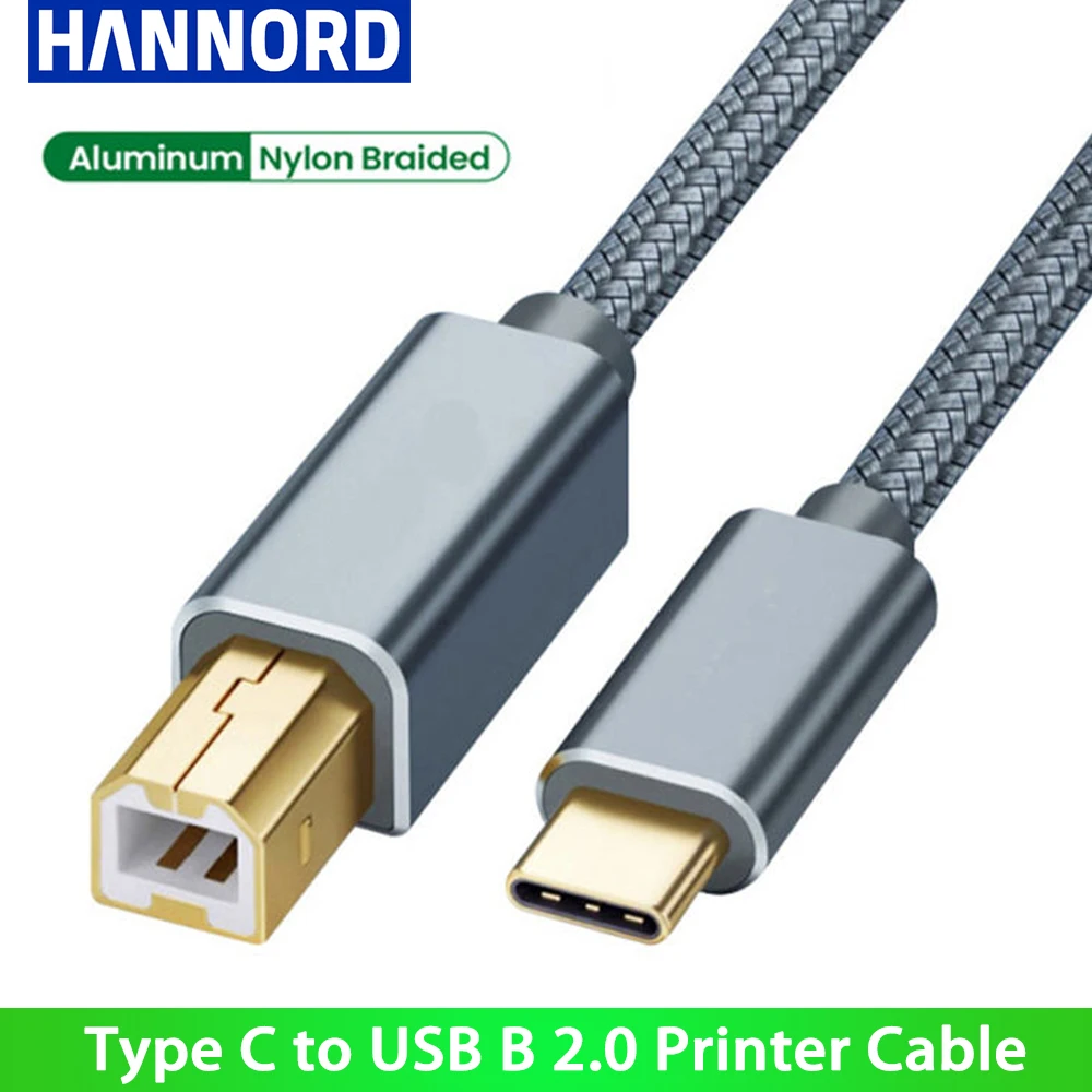 USB Type C to USB B 2.0 Printer Cable Braided Printer Scanner Cord For Canon Epson HP Samsung Printer Cord USB Printer Cable