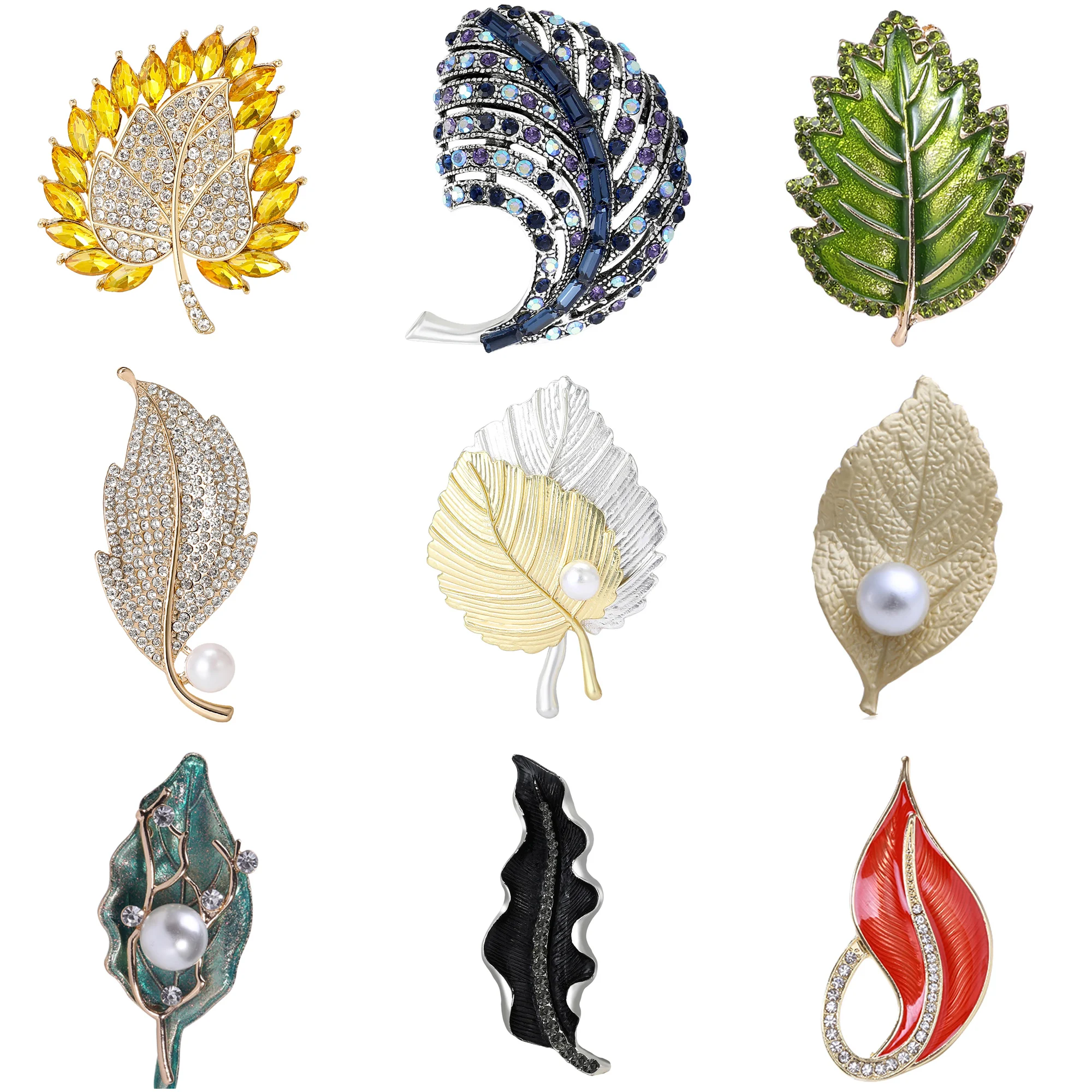 

Fashion Rhinestone Leaf Brooches for Women Unisex Enamel Plant Pins Office Party Friend New Gifts Jewelry Accessories Decoration