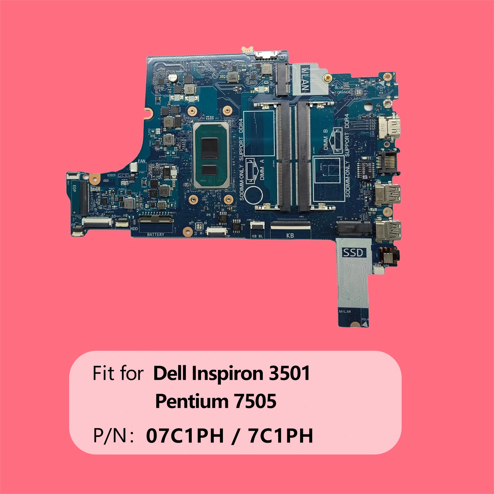 

Laptop Motherboard GDI4A LA-K034P for Dell Inspiron 3501 System Board Pentium 7505 Processor 07C1PH 7C1PH