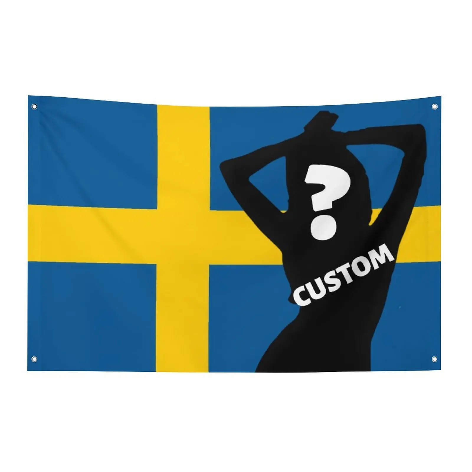 Custom Sweden Flag Banner Personalized Logo Funny Durable Polyester Tapestry 4 Eyelets Fan Soccer Gift Room Party Decor