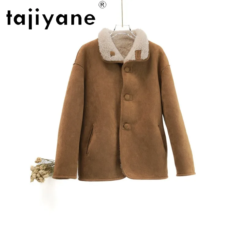 TAJIYANE 100% Sheep Wool Fur Coat Women Short Outerwear Double-sided Teddy Jacket of Woman Loose Lapel Tops 2026 Winter Пальто