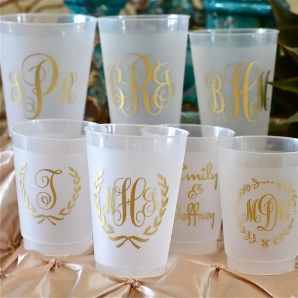 

Personalized Wreath Frosted Party Cups, Custom Branch Shatterproof Cup, Starburst, Antlers, Border, Garland, Monogrammed, Party