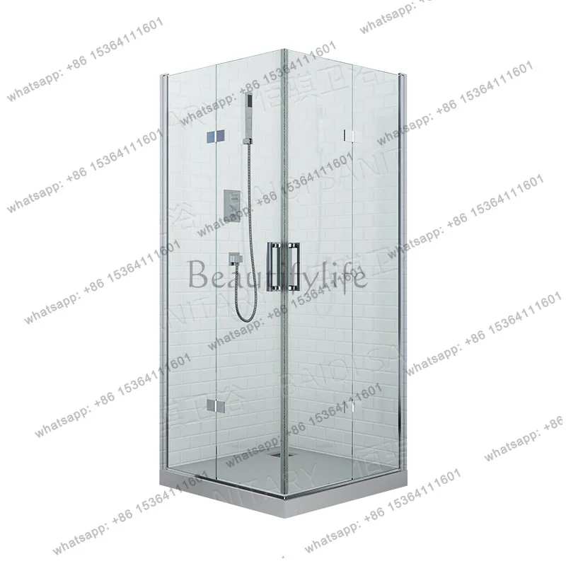 

Modern simple square integral shower room transparent tempered glass casement door partition