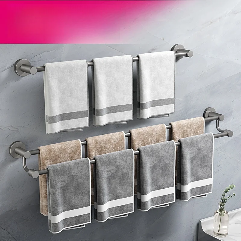 

Extended 304 Stainl Steel Towel Bar Double Rod Batoom Storage Ra No Drilling Needed Towel Holder Wall Mounted