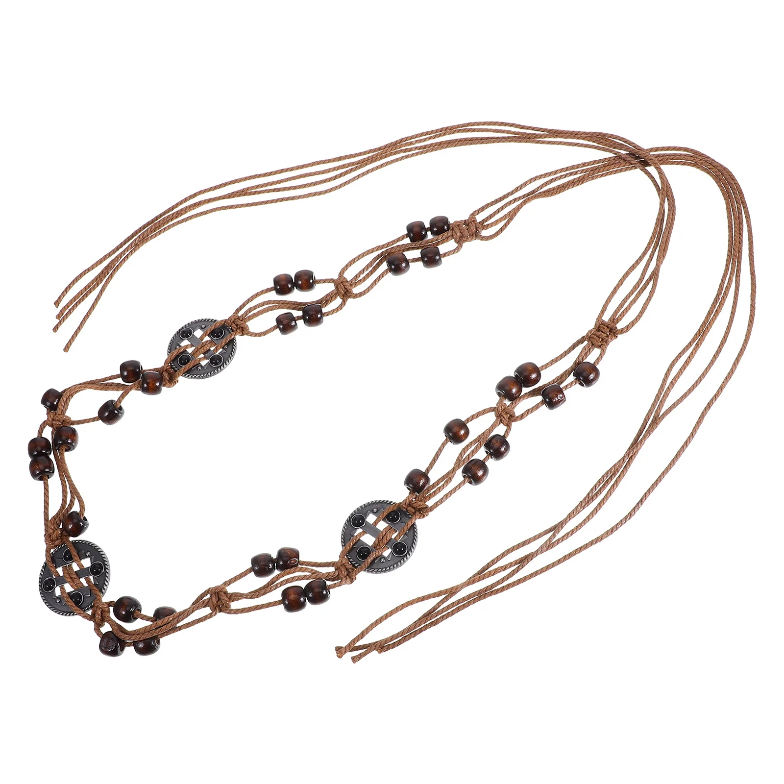 

Bohemian Belt For Women Handwoven Wooden Beads Adjustable Waist Chain Boho Dress Belt Rope Waistband For Skirts Pants Shirts