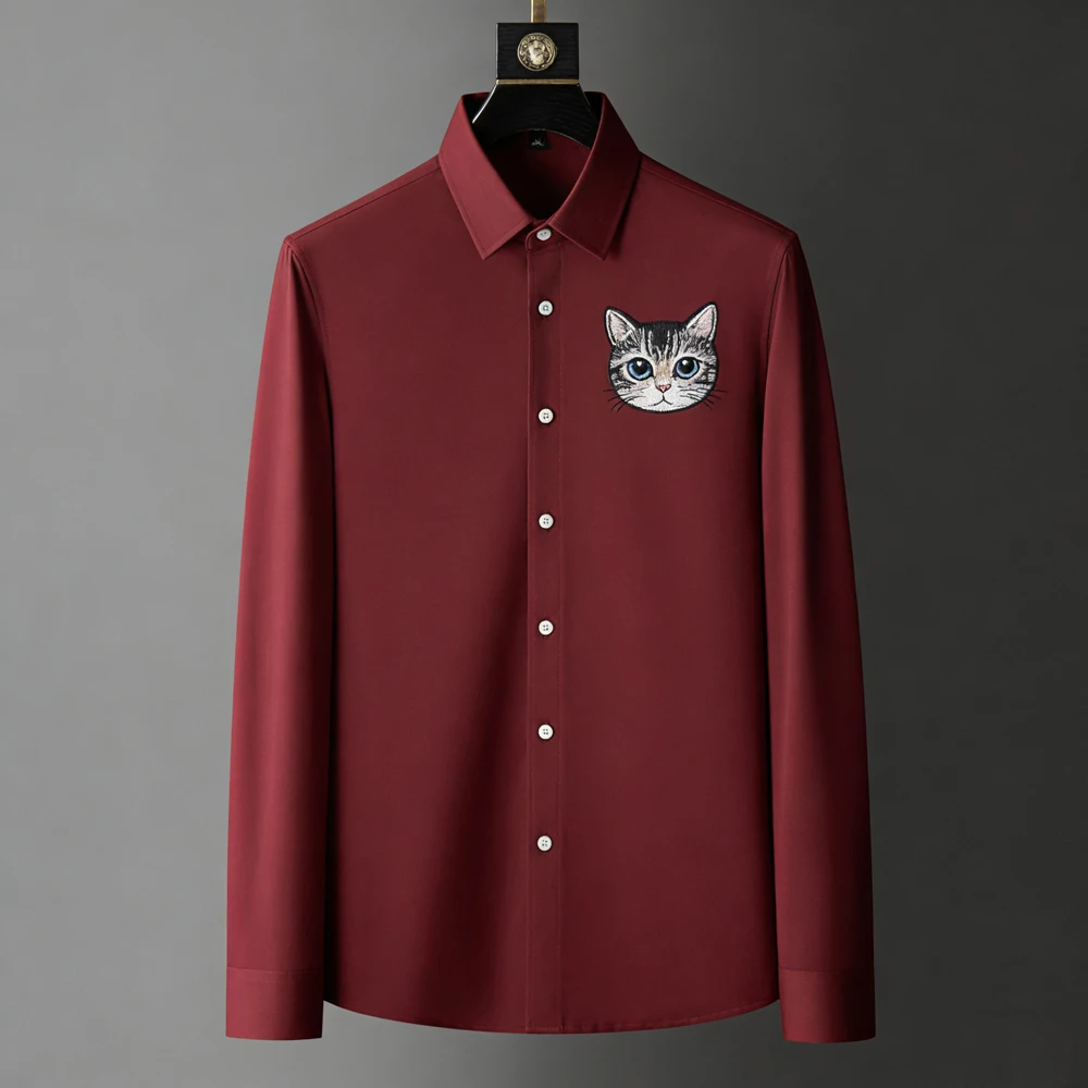 2026 남성용 귀여운 복고풍 동물 3D 프린트 셔츠 긴팔 카라 버튼 하와이안 비치 셔츠 파티 남성복