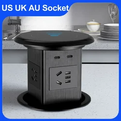 Pop-Up Hidden Desk Box Outlet Universal Plug Adapter USB Type C Socket Top Wireless Charge Concealed Design Lifting Tower Socket