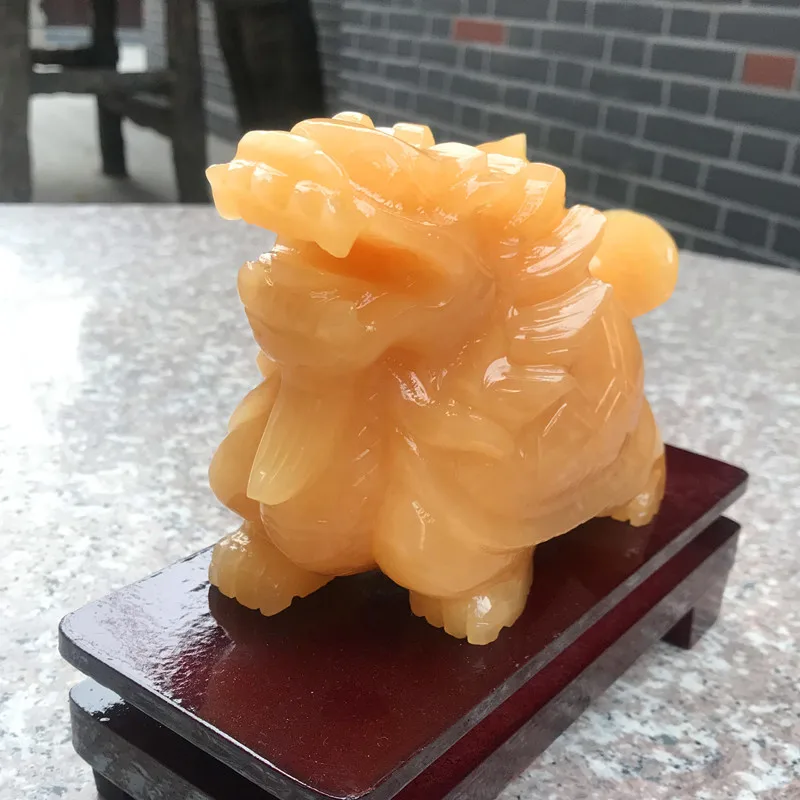 Beige Jade Dragon Turtle Ornament, Yellow Dragon Jade Money Turtle, Dragon Head Turtle, Home Living Room Office Business Gift Cr