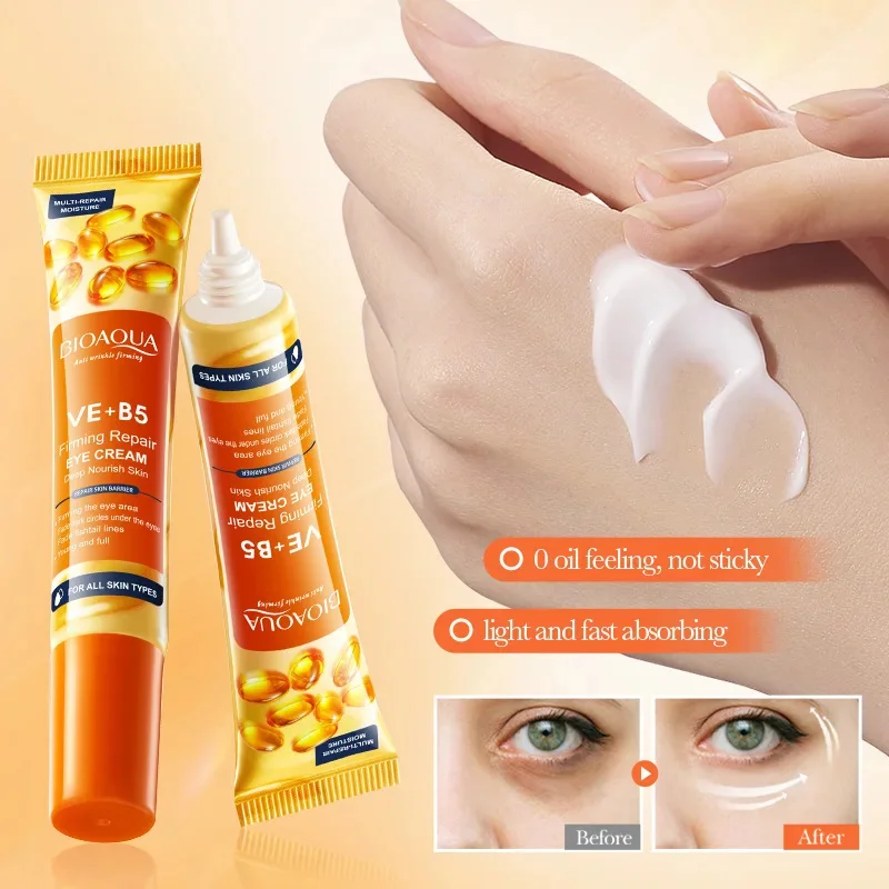 Vitamin E-Augentaschen-Entfernungscreme, Vitamin B5, Anti-Falten, straffende Haut, verblasst feine Linien, Anti-Dunkle-Kreis-Schwellungen, erhellt das Auge, Auto