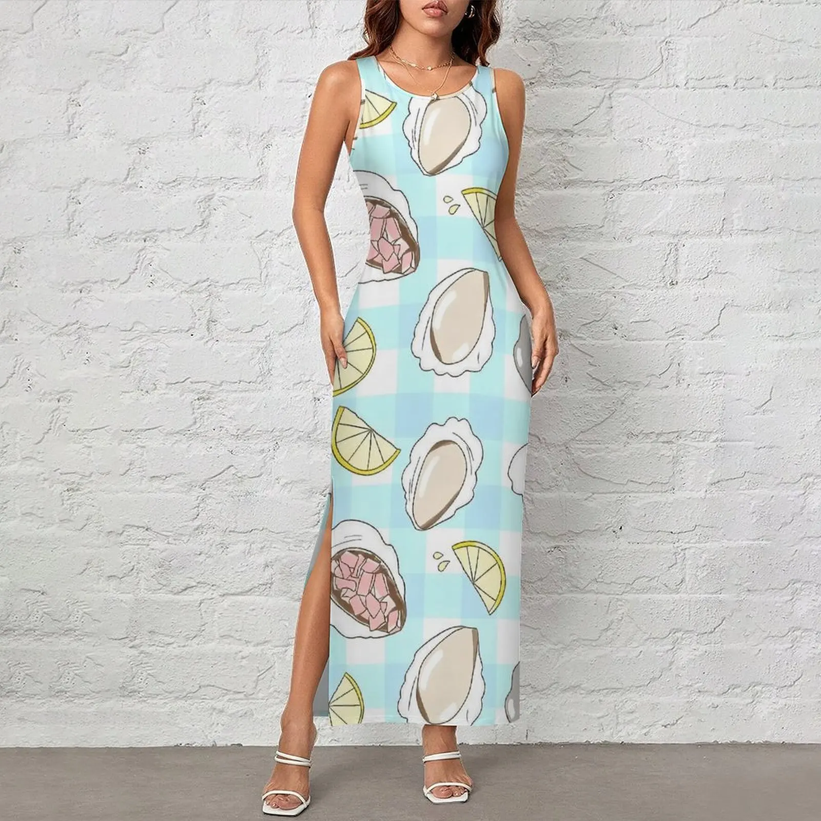 Women Bodycon Dress Club Party Oysters With Splash Of Lemon Maxi Dresses Summer Sleeveless Casual Y2k Dress Large Size 3XL 4XL