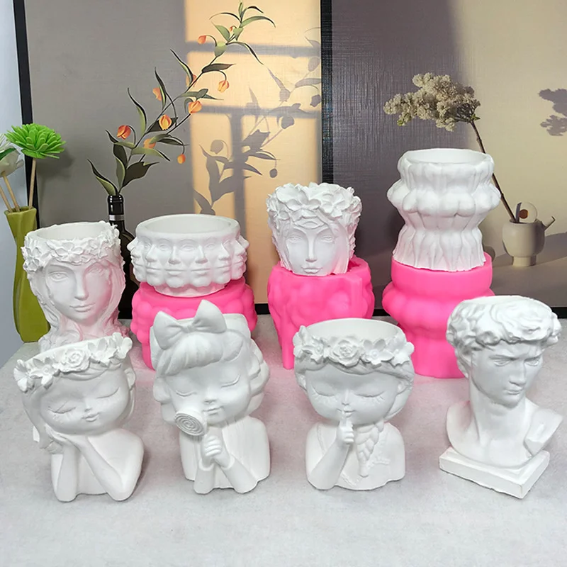 

DIY Cement Pot Mold Cute Girl Head Shaped Flower Pot UV Epoxy Mold Pen Holder Candle Holder Silicone Mould Vase Mould Crafts