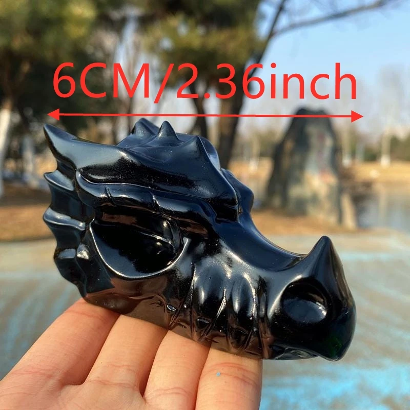 Natural Black Obsidian Dragon Skull Carving Hand Carved Gemstone Fantasy Creature Figurine Reiki Healing Gothic Home Decor Gift view 3