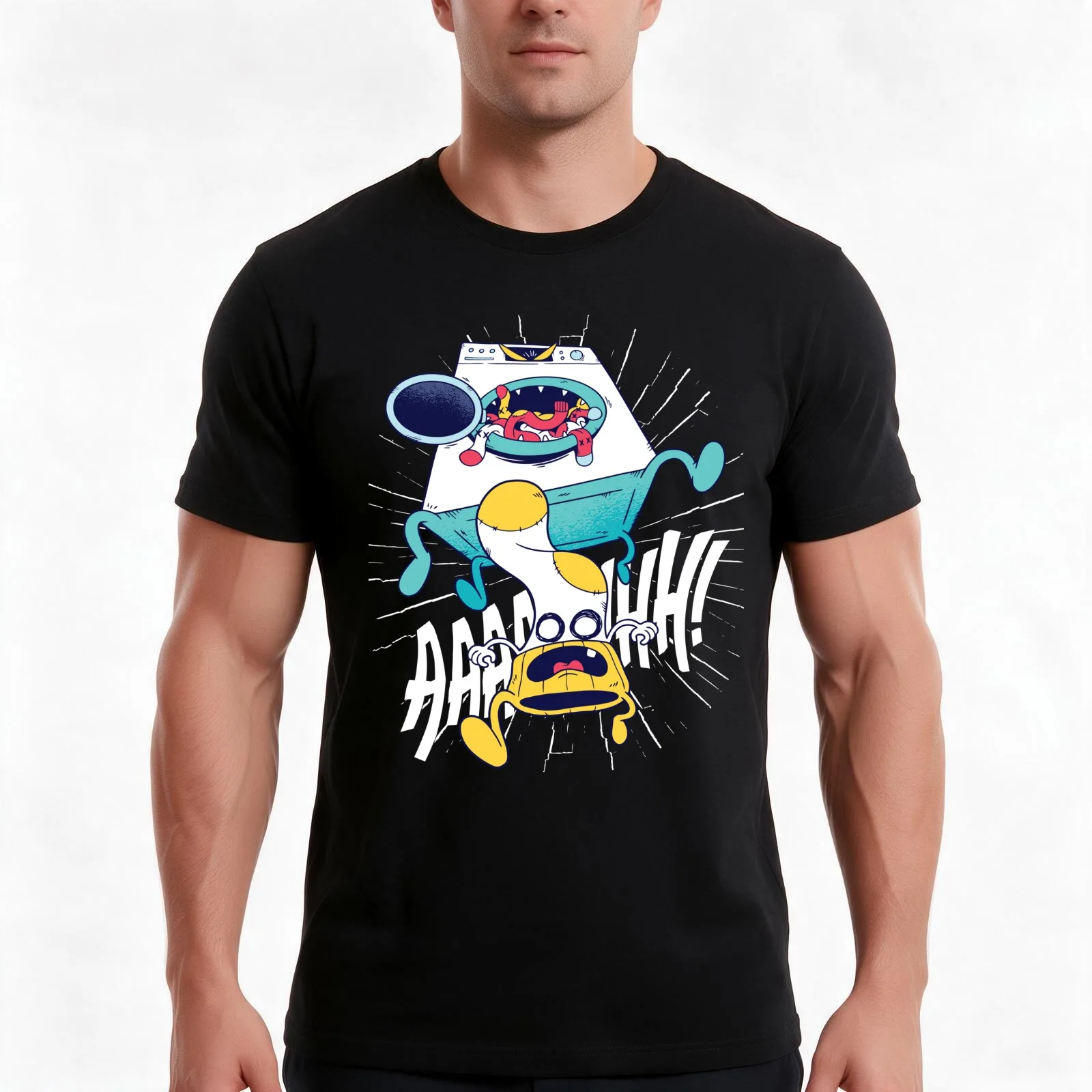 Sock eater washing machine T-Shirt Summer Casual Cotton Tee Oversized Streetwear Tops Vintage Graphic Print Unisex Men Women