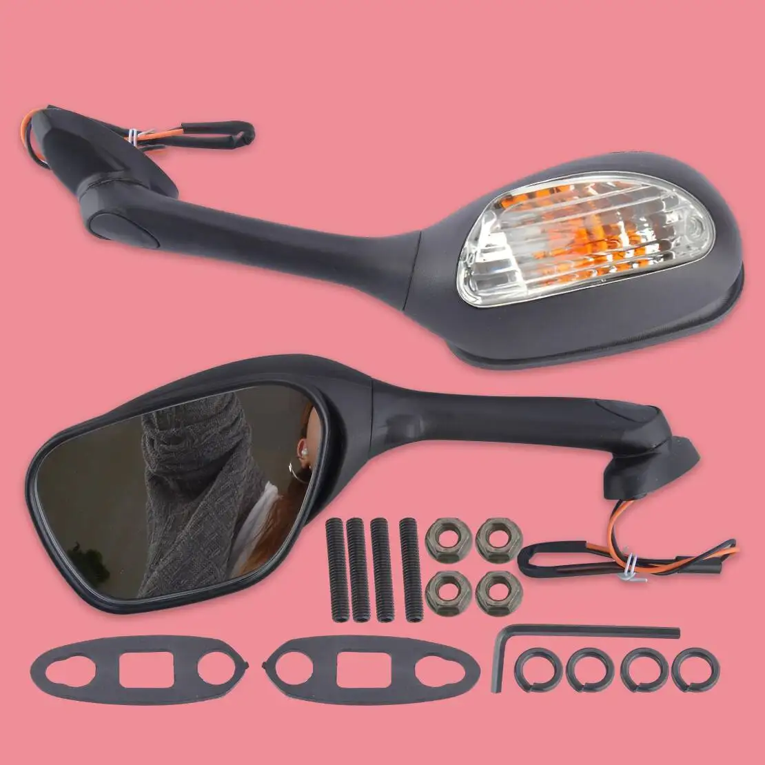 1 Pair Clear Lens Rearview Mirror With Turn Signal Light Fit For Suzuki GSXR600 GSXR750 GSXR1000