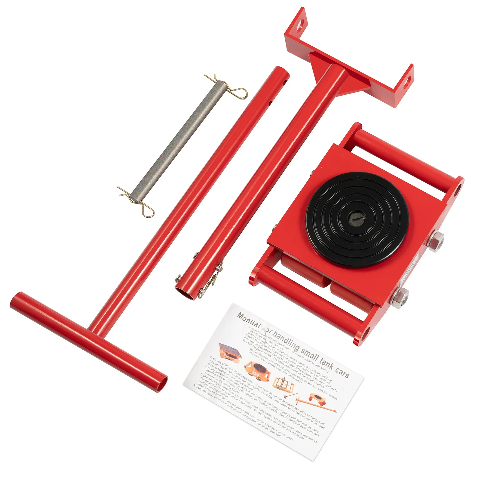 خزان نقل أحمر للآلات مكون من 4 عجلات من البولي يوريثان ومقبضين مصنوع من الفولاذ الكربوني Q235b ومحركات ماكينات البولي يوريثان باللون الأحمر